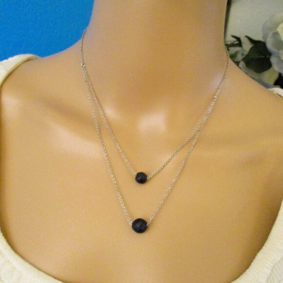 Vintage MACY'S Lapis Lazuli Sterling Silver Necklace: Faceted GEMSTONE 925 - Picture 10 of 14